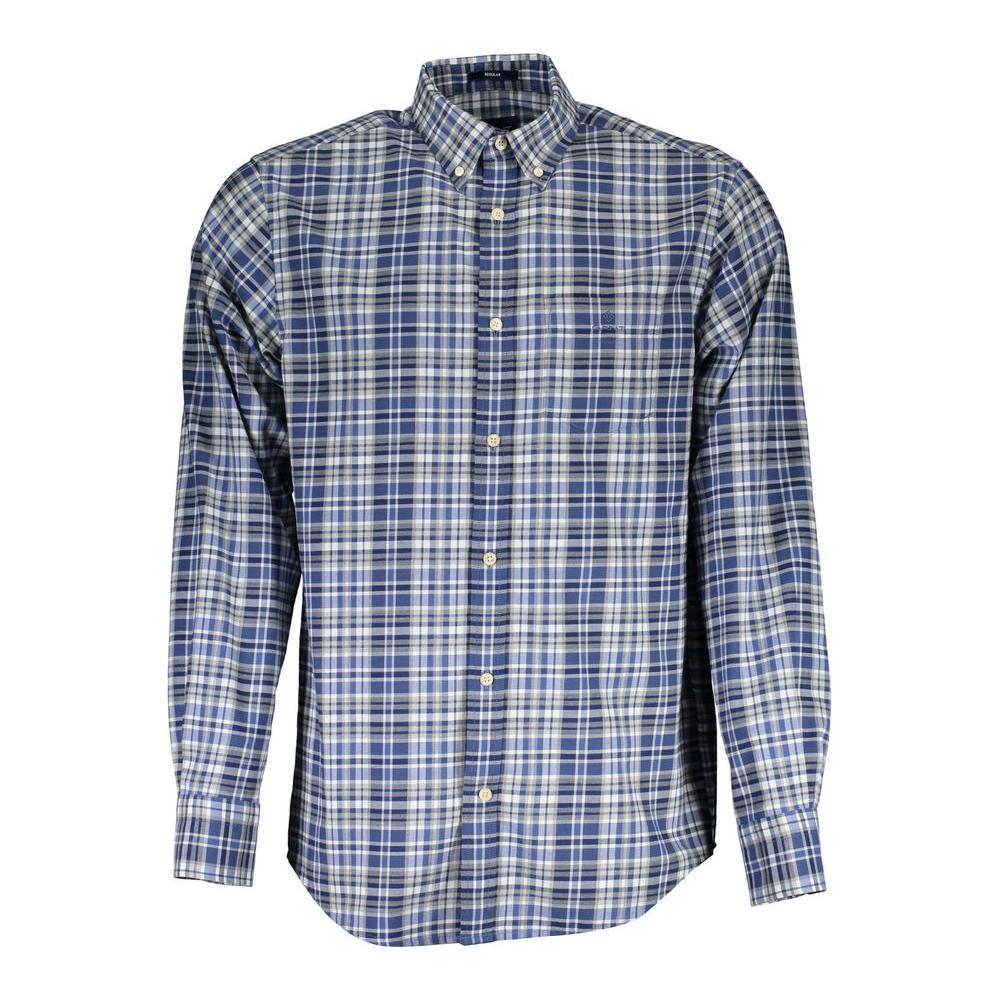 Gant Blue Cotton Men Shirt Gant Light Slate Gray