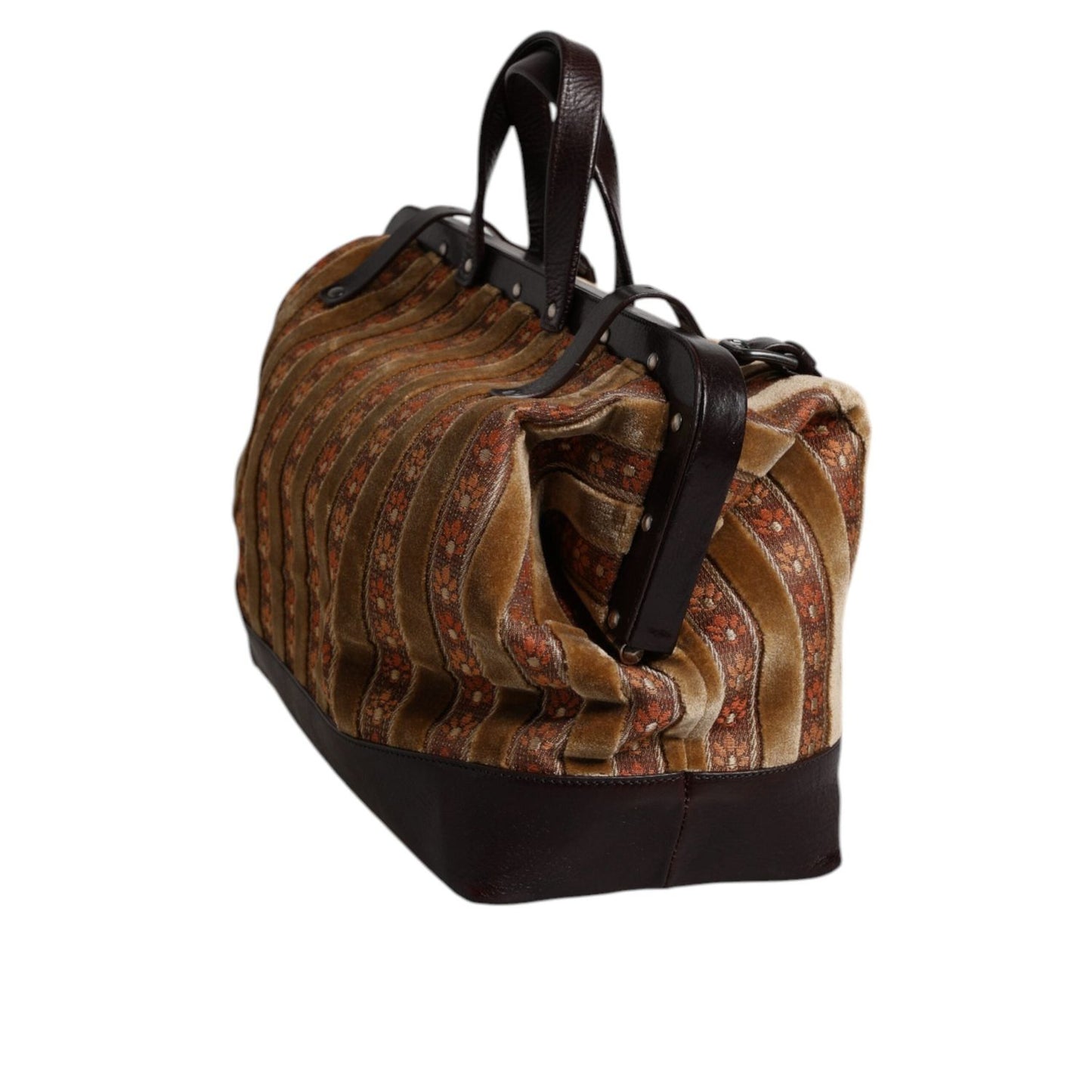 Dolce & Gabbana Beige Maroon Velvet Leather Jacquard Travel Handbag Bag BAG4368