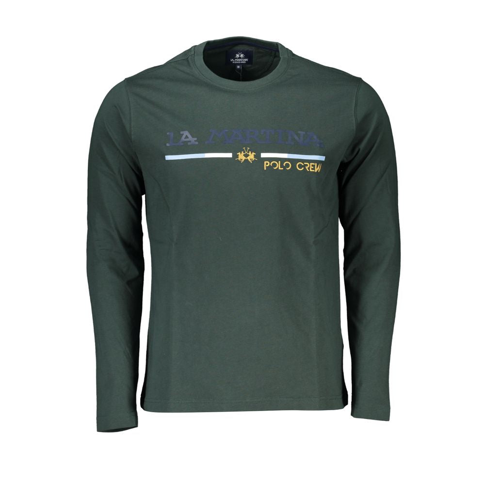 La Martina Elegant Green Embroidered Crew Neck Cotton Tee La Martina Dark Slate Gray