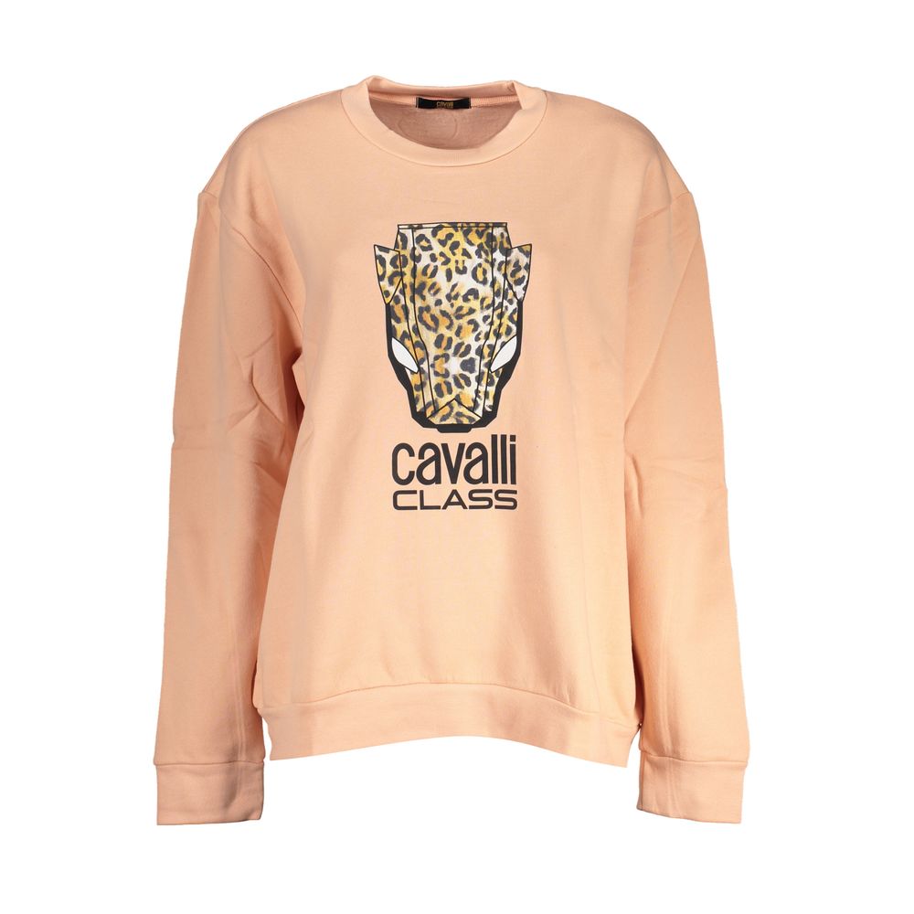 Cavalli Class Elegant Pink Fleece Crew Neck Sweater Cavalli Class Tan