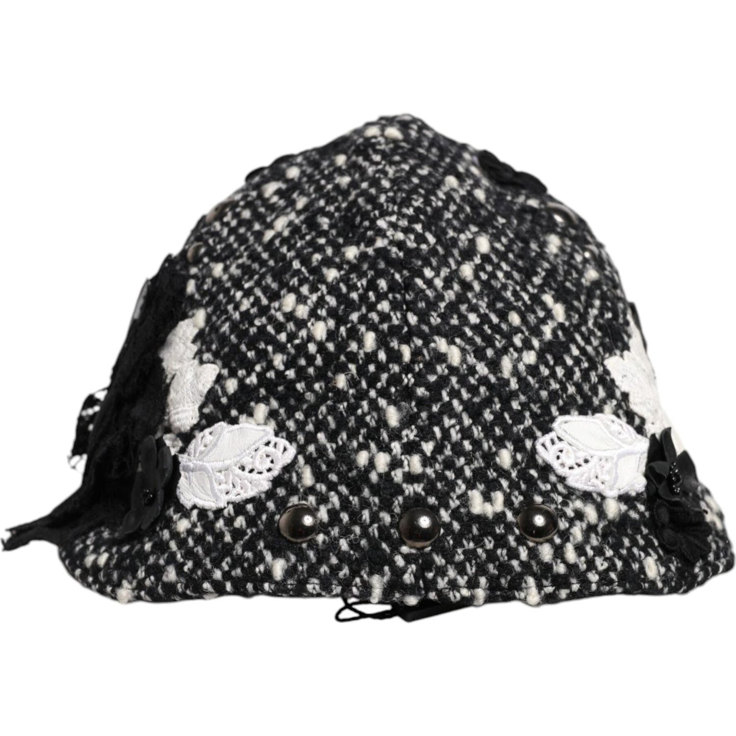 Dolce & Gabbana Black Wool White Floral Embellished Cloche Hat Dolce & Gabbana Light Gray