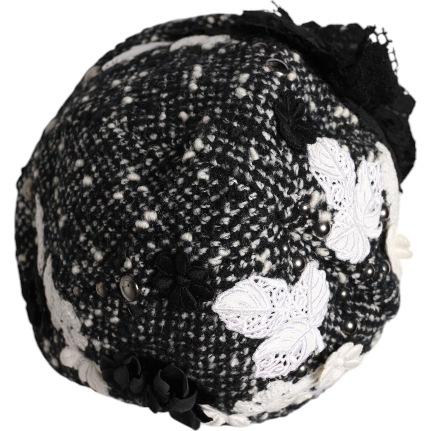 Dolce & Gabbana Black Wool White Floral Embellished Cloche Hat Dolce & Gabbana Light Gray