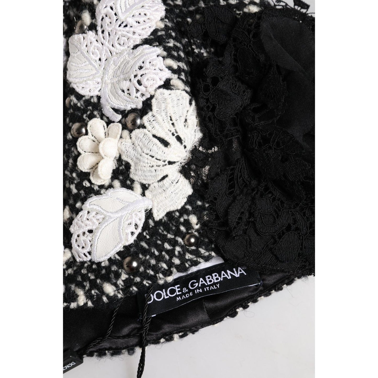 Dolce & Gabbana Black Wool White Floral Embellished Cloche Hat Dolce & Gabbana Black