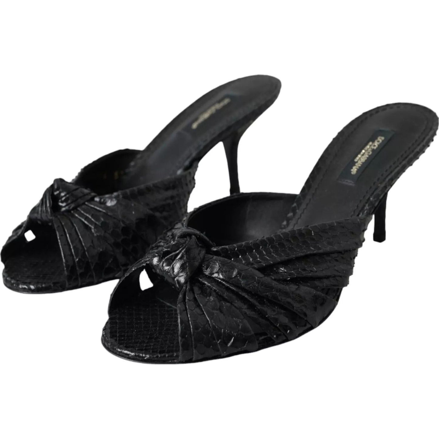 Dolce & Gabbana Black Python Leather Heels Slides Shoes Dolce & Gabbana Black