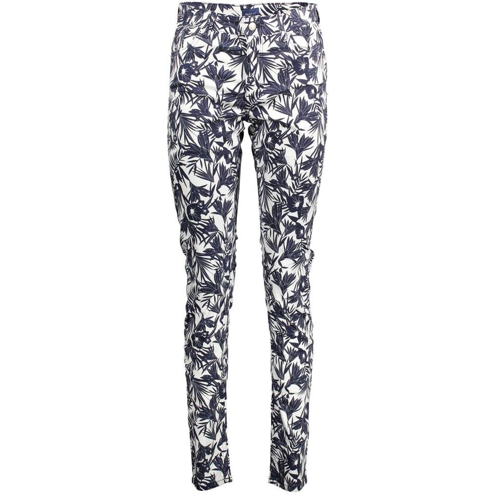 Gant Blue Cotton Women Slim Trouser Gant Dark Slate Gray