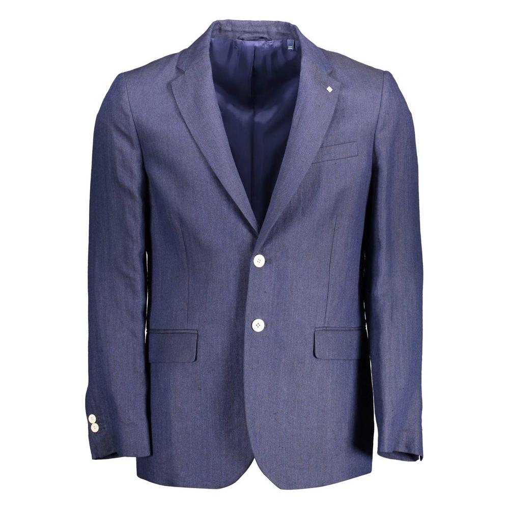 Gant Blue Linen Men Jacket Gant Dark Slate Blue