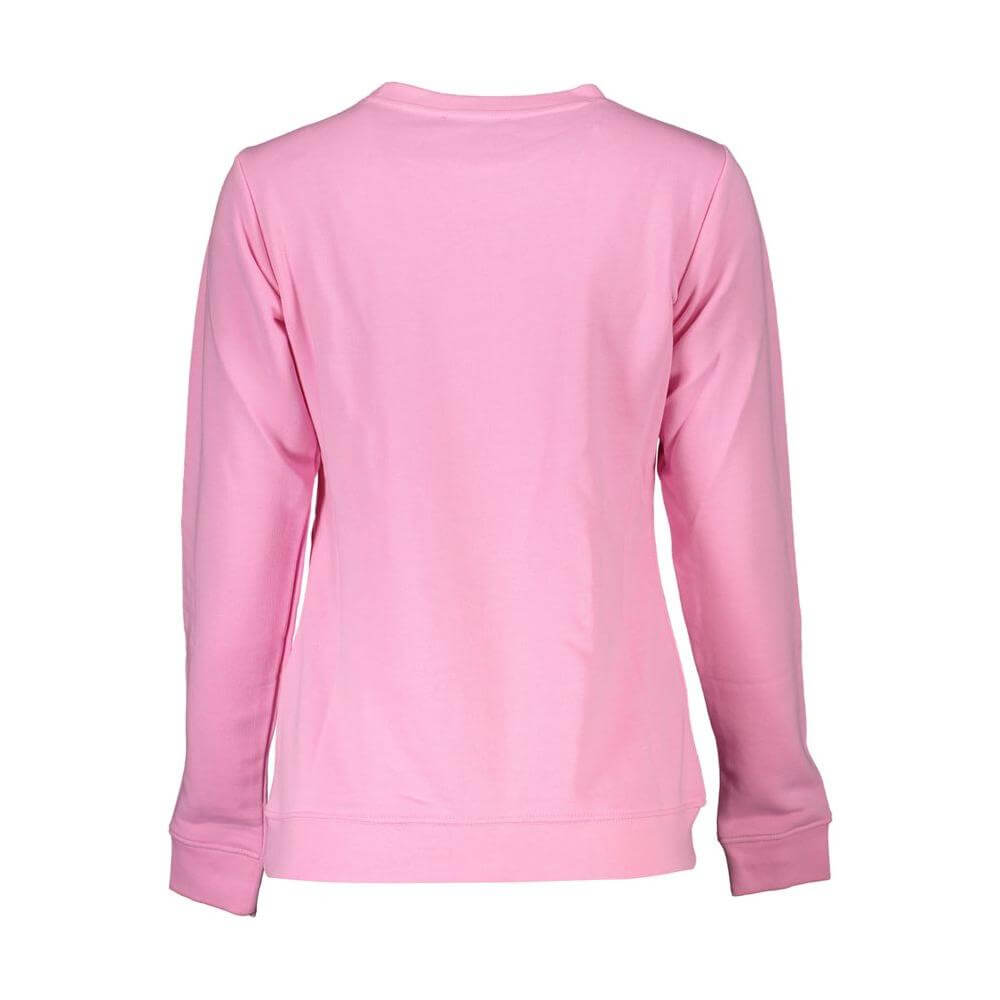 Cavalli Class pink cotton sweatshirt, long-sleeved with crew neck, brushed texture, featuring logo embroidery.