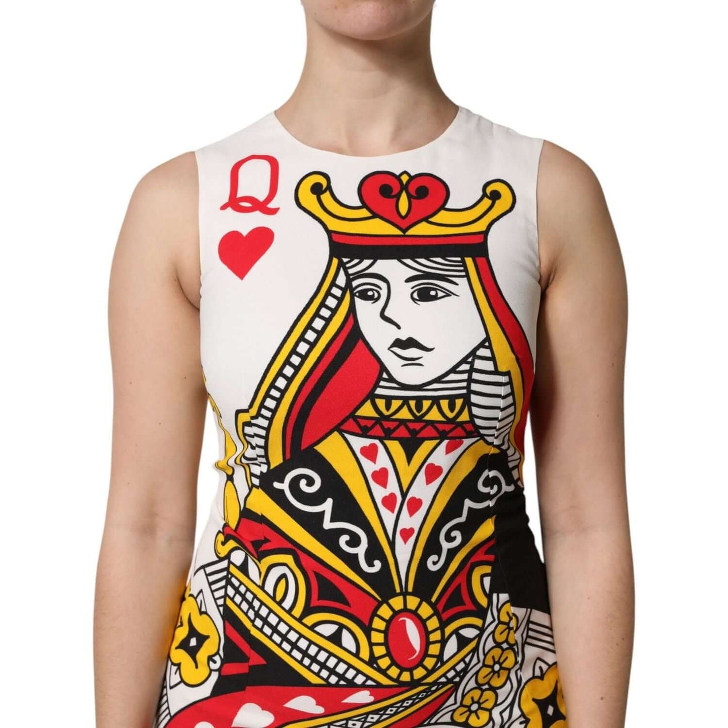 Dolce & Gabbana White Queen Of Hearts sleeveless maxi dress, featuring vibrant print inspired by playing cards.