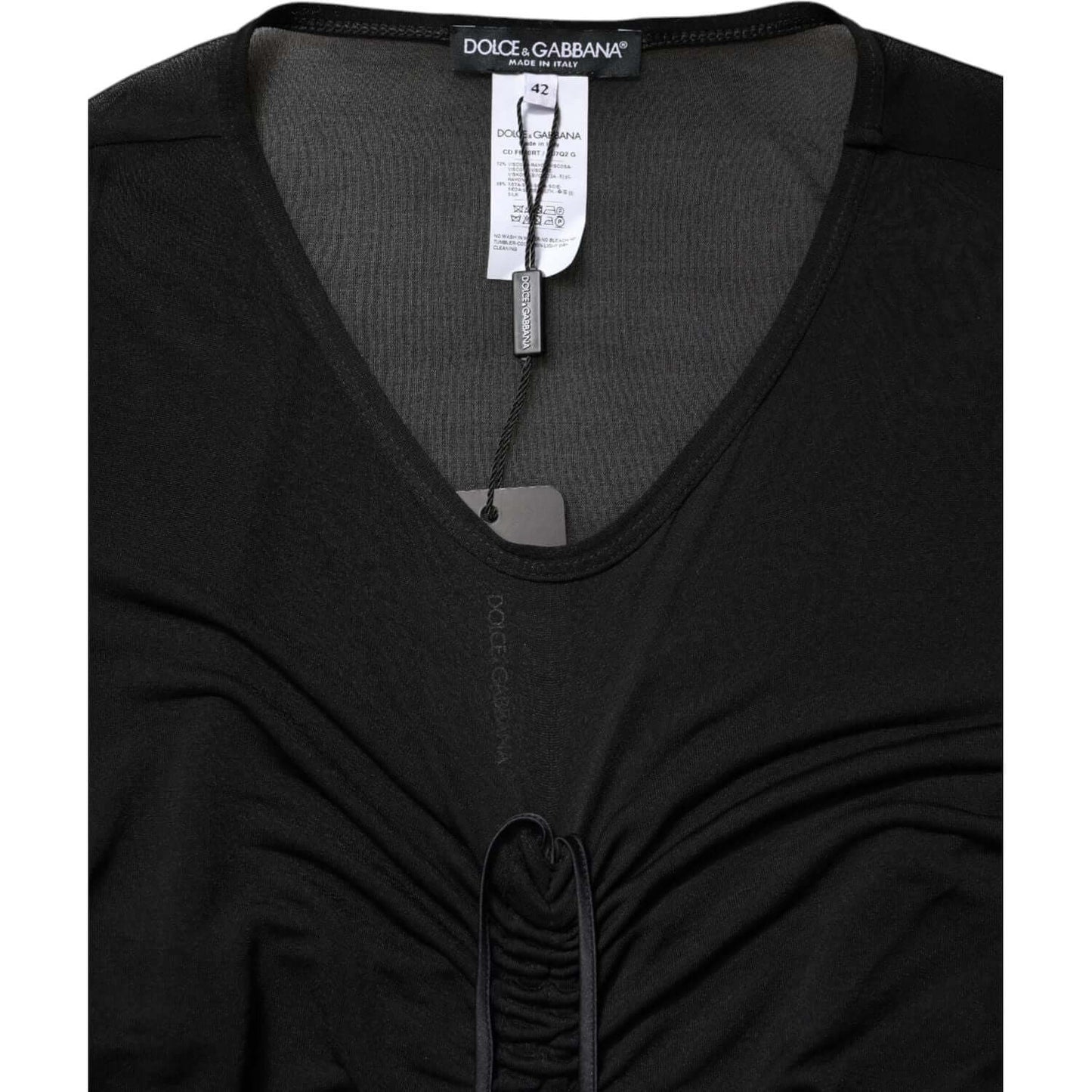 Dolce & Gabbana black mesh trim bodycon long dress with zipper, viscose-silk blend, high craftsmanship, made in Italy.