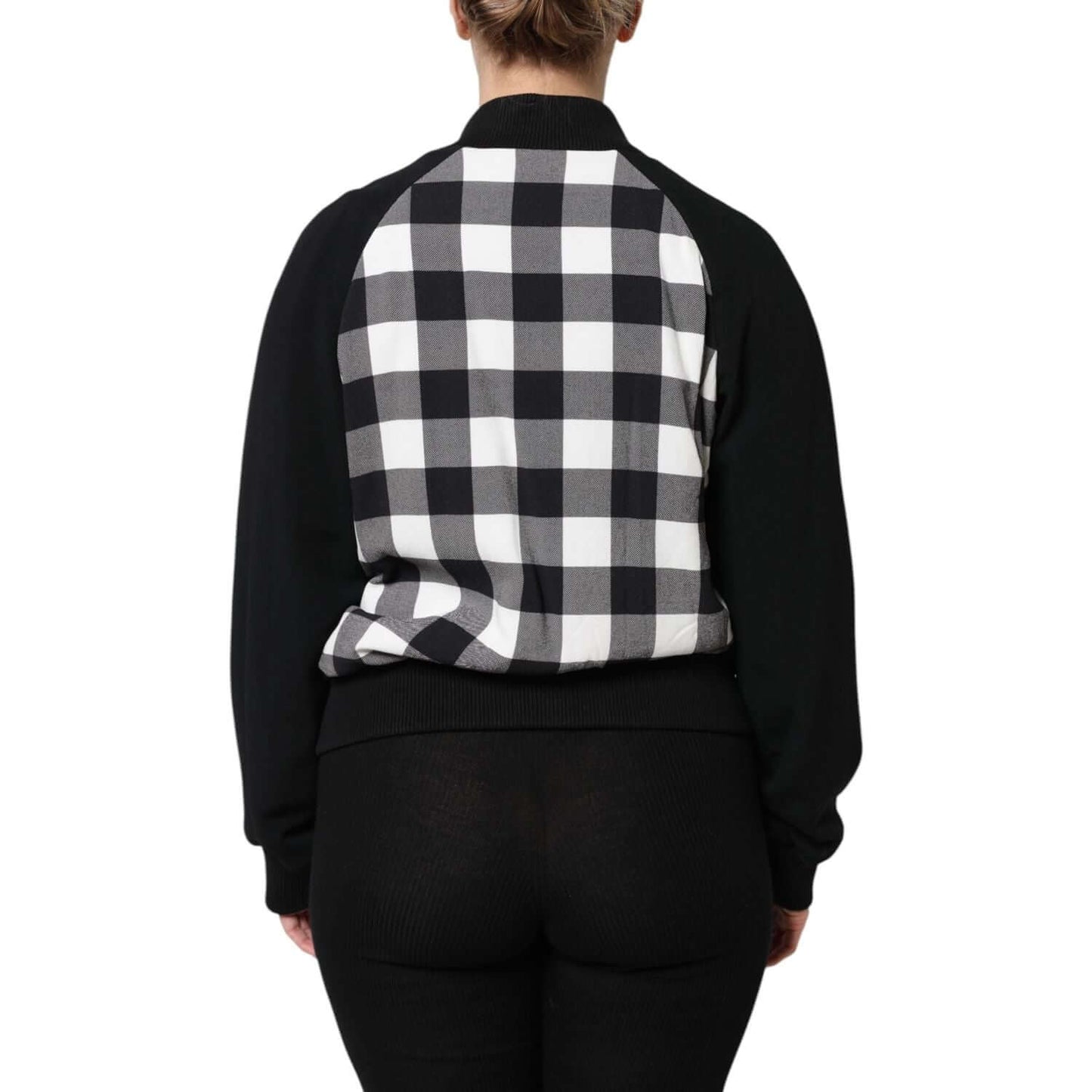 Dolce & Gabbana Black White Check Floral Button Down Jacket