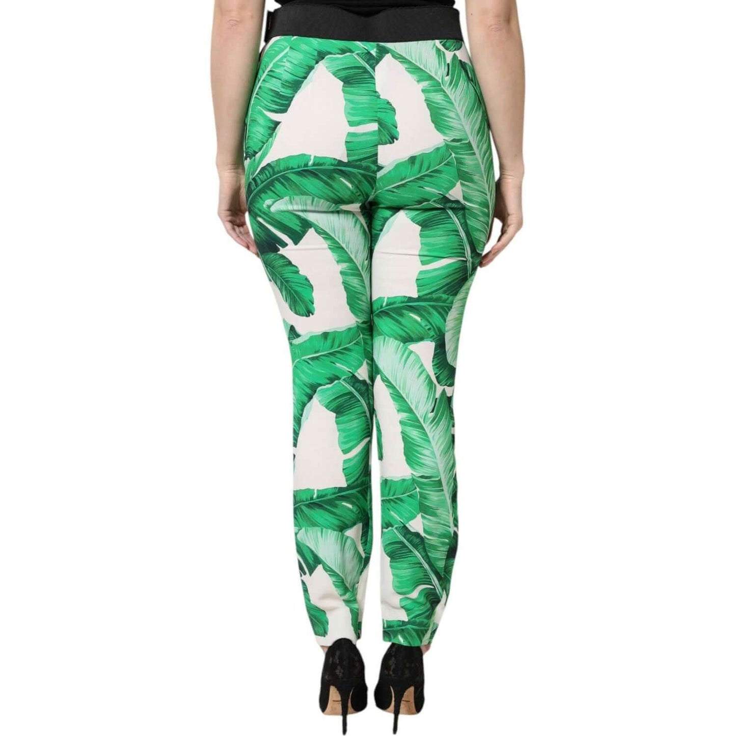 Dolce & Gabbana White Green Leaf High Waist Pants
