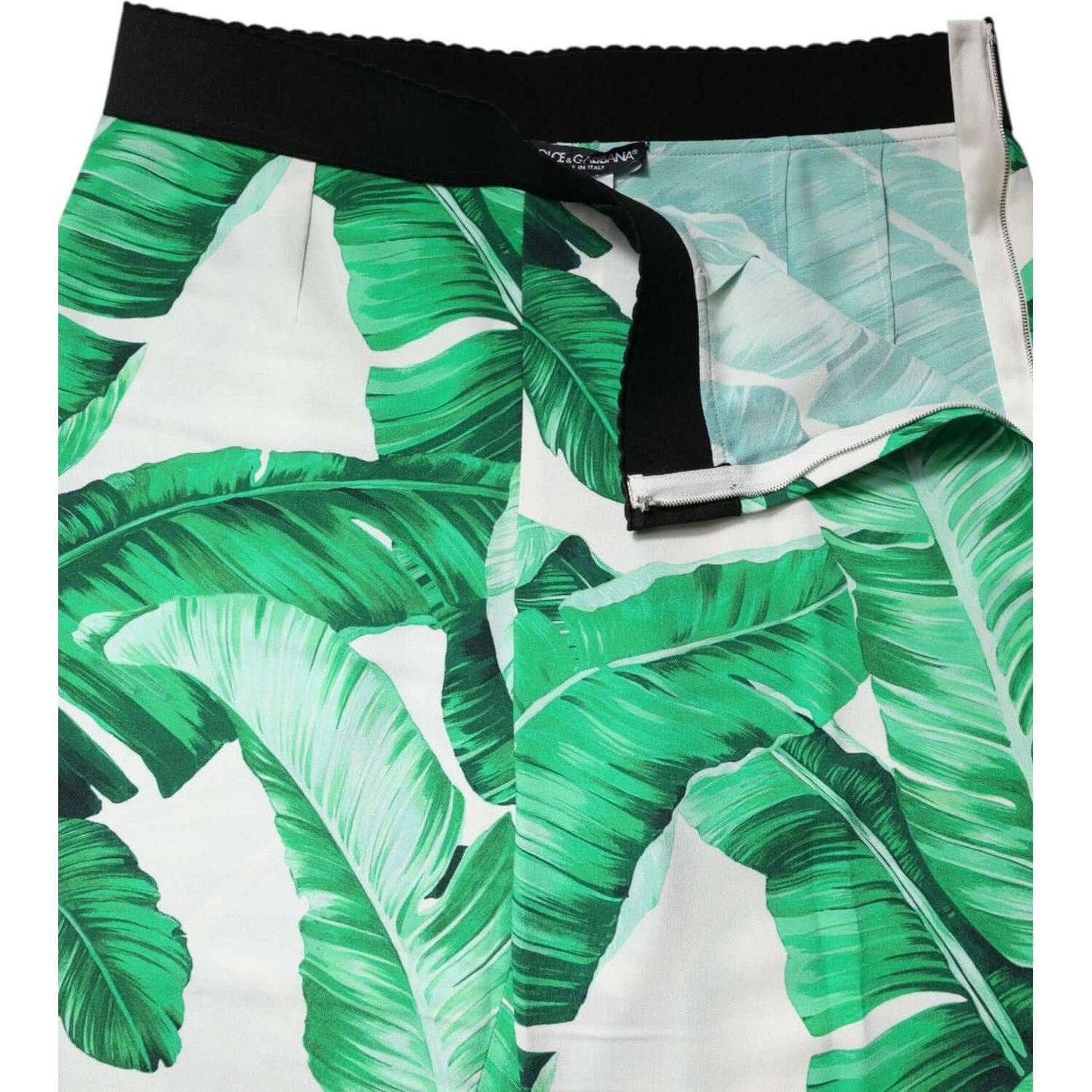 Dolce & Gabbana White Green Leaf High Waist Pants