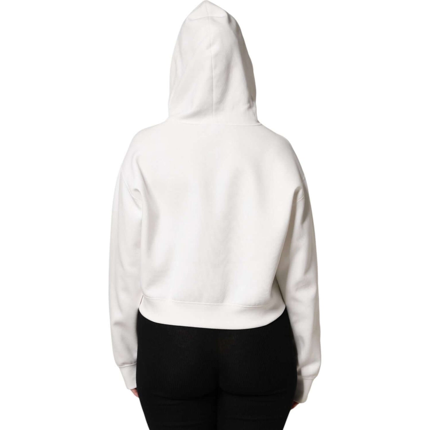 Dolce & Gabbana Ivory Cotton Printed Hooded Pullover Sweater