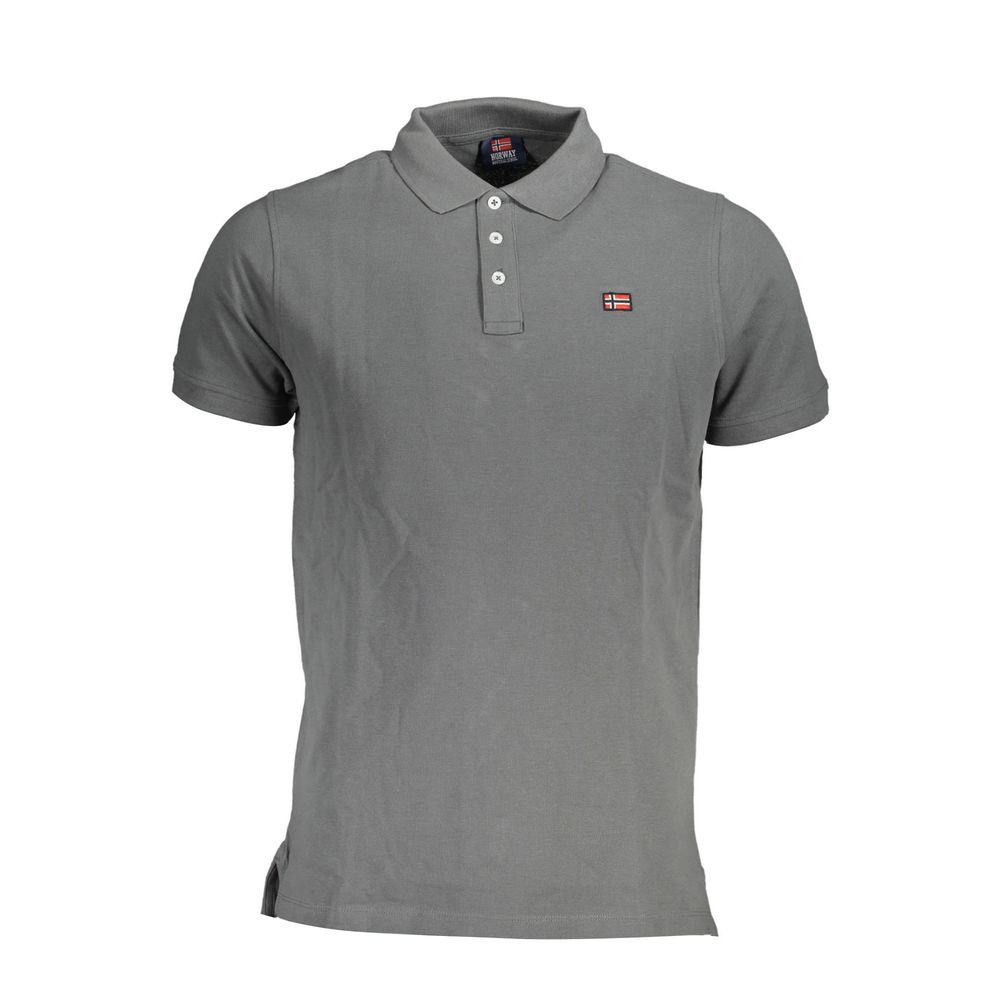 Gray cotton men's polo shirt with a classic three-button placket and iconic logo, perfect for a sophisticated, timeless style.