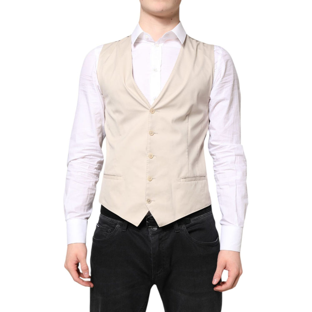 Dolce & Gabbana Beige Gray Dress Men Formal Waistcoat Vest TSH87207-48