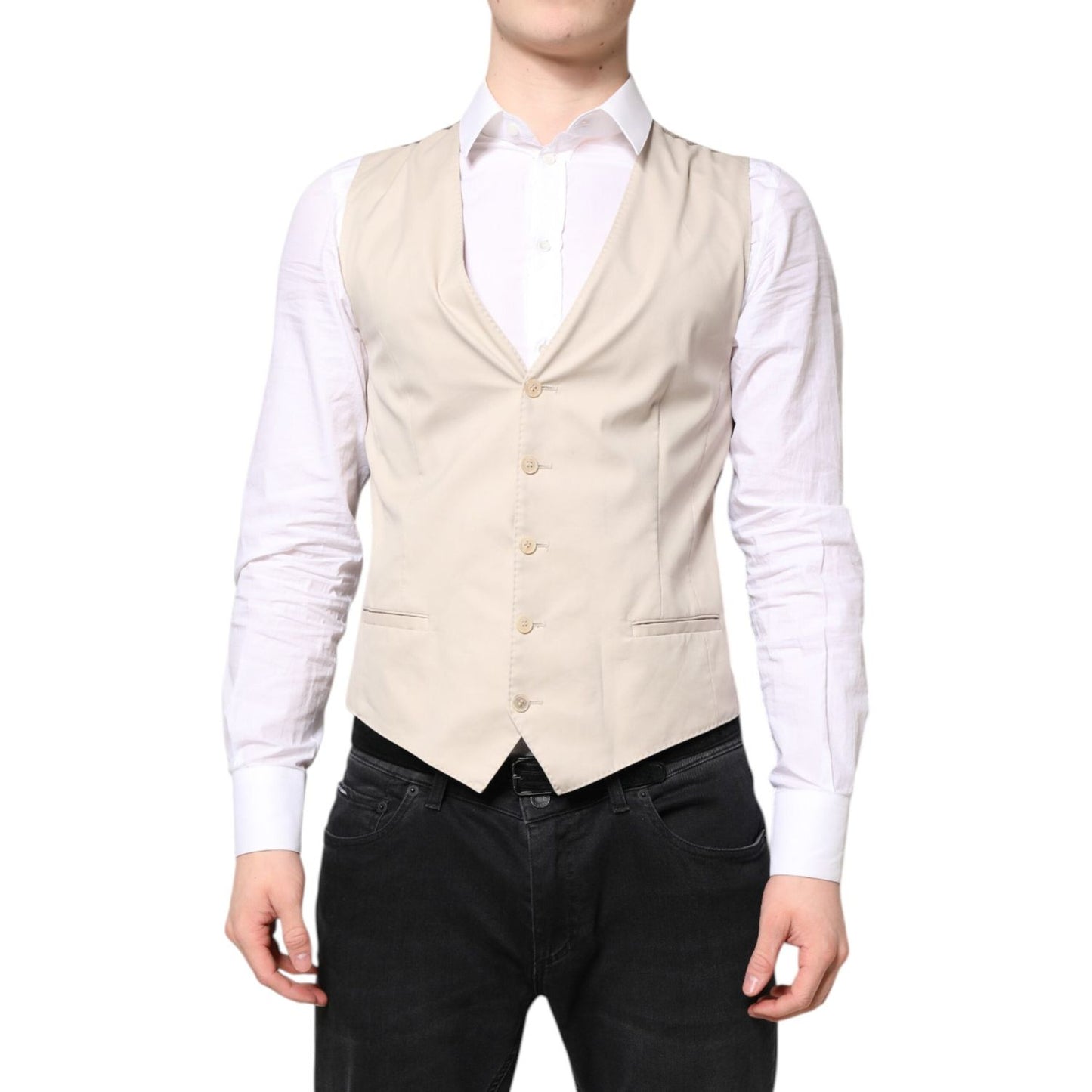 Dolce & Gabbana Beige Gray Dress Men Formal Waistcoat Vest TSH87207-48