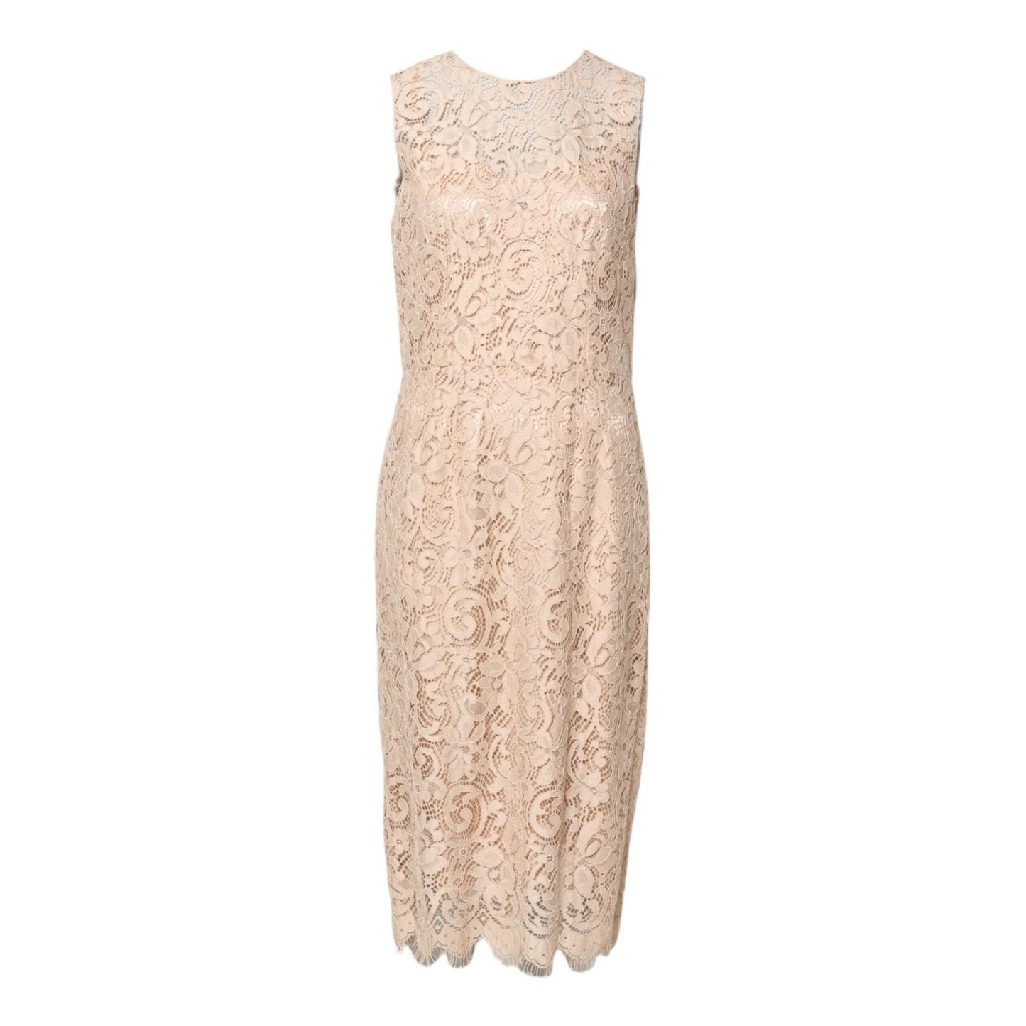 Dolce & Gabbana Beige Floral Lace Sleeveless Sheath Dress DR281296-36