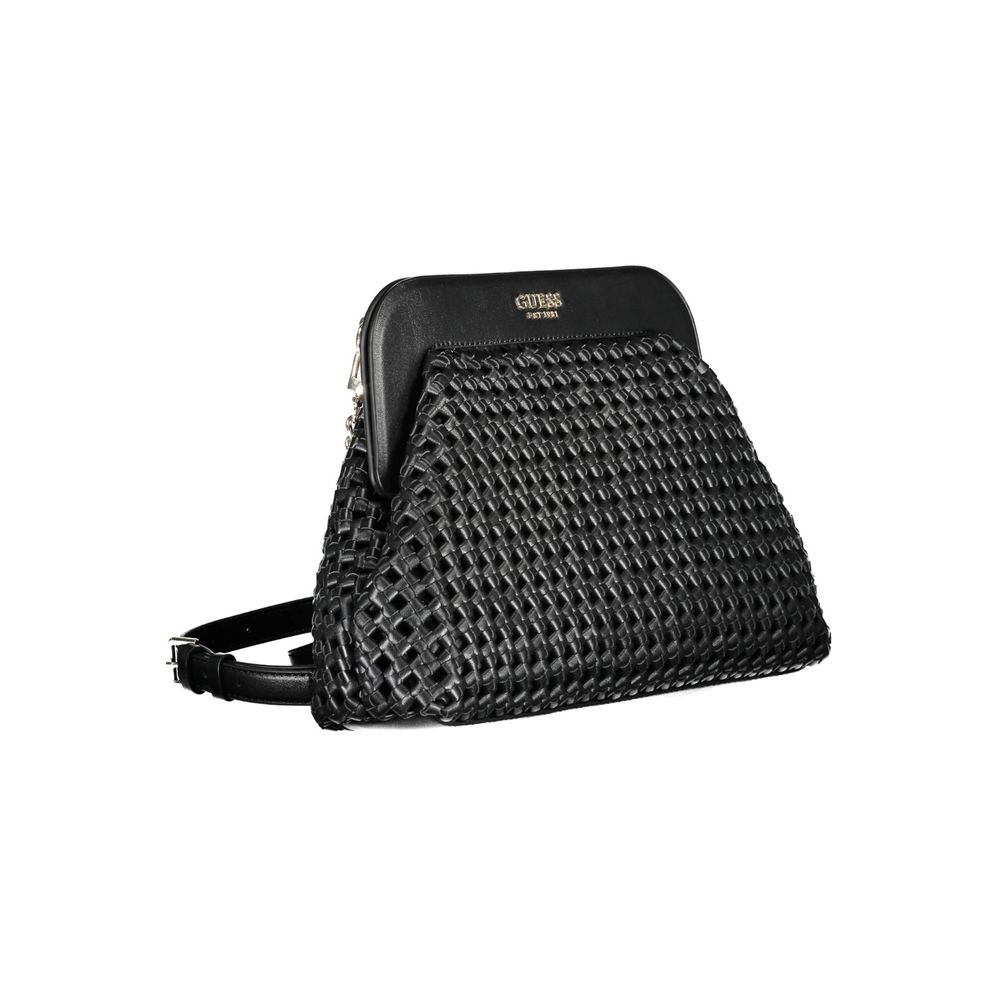Guess Jeans Black Polyethylene Women Handbag with adjustable strap and woven texture, perfect for a chic and sophisticated look.