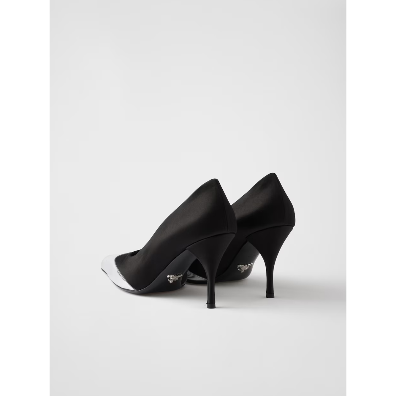Prada Black Satin And Metallic Silver Leather Pumps 1I968N_049_F0002_F_A085_37