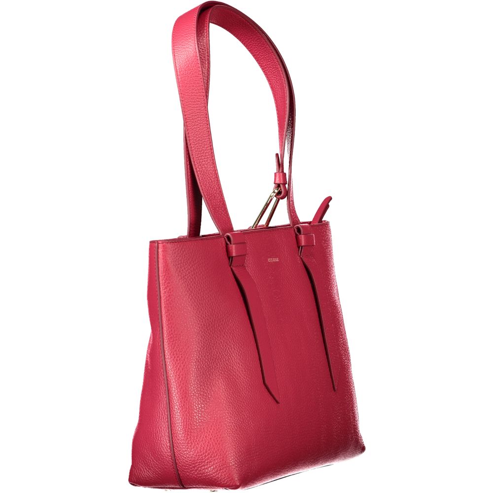 Coccinelle Red Leather Women Handbag with dual shoulder handles, zip closure, and logo detailing.