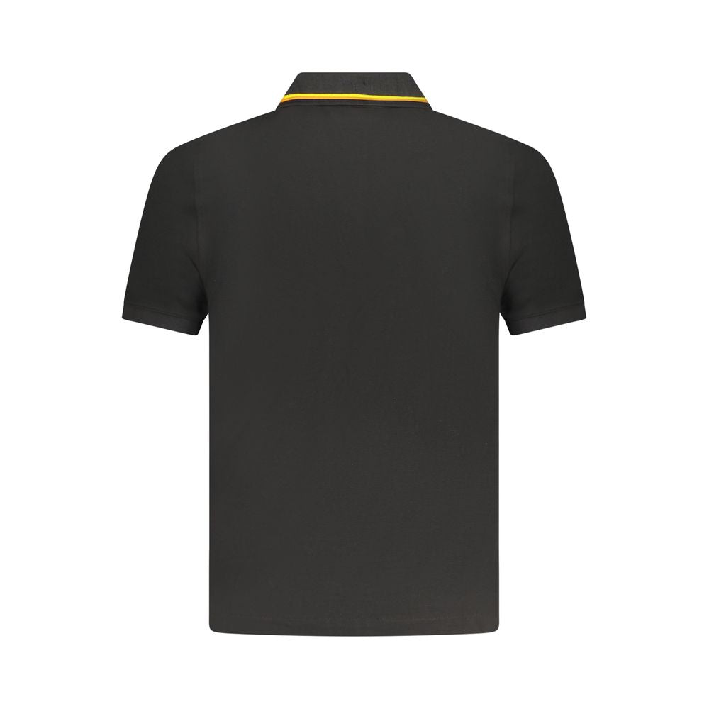 K-WAY Black Cotton Polo Shirt, short sleeve, 2 buttons, contrasting details, logo application. Back view.