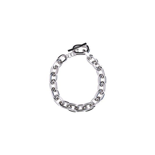 Rabanne Silver Aluminum Necklace featuring bold oversized links and logo clasp, perfect as a statement jewelry piece.