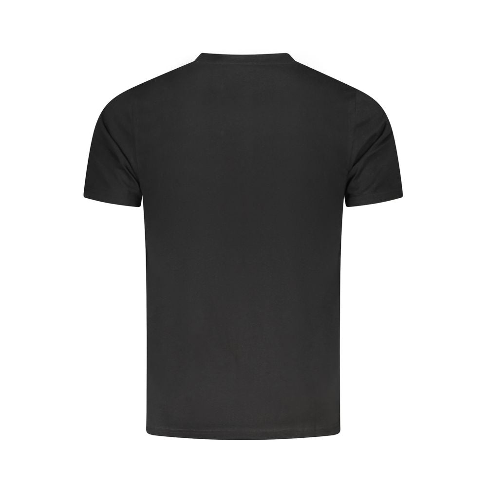 Back view of Cavalli Class Black Cotton T-Shirt with short sleeves, crew neck, and logo print.