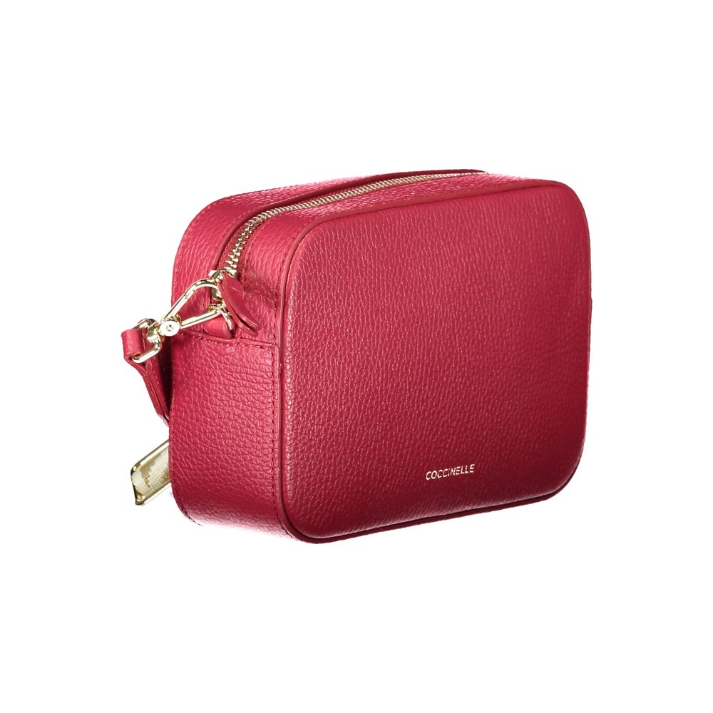 Coccinelle Red Leather Women Handbag with removable strap and gold accents, perfect for a chic and sophisticated look.