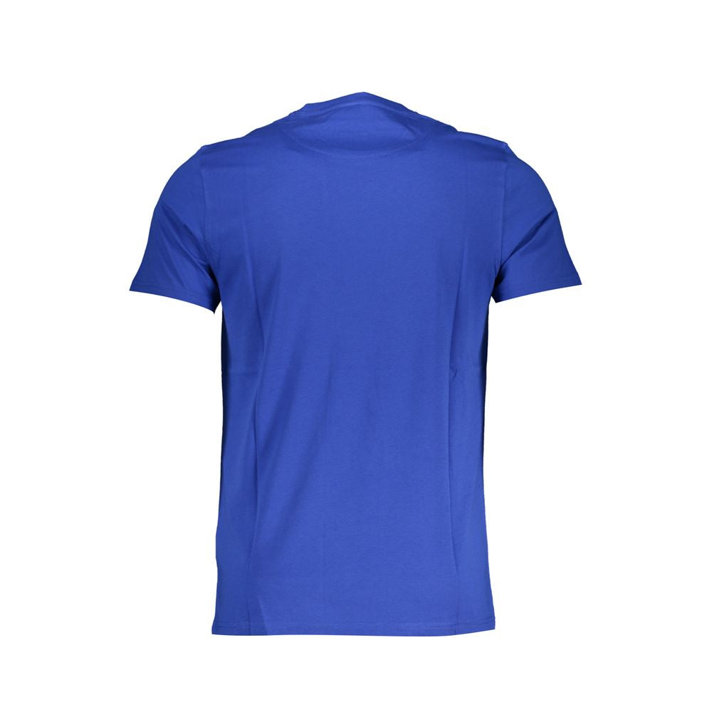 Harmont & Blaine Blue Cotton T-Shirt, short sleeve, narrow fit, crew neck with embroidery and logo on the back.