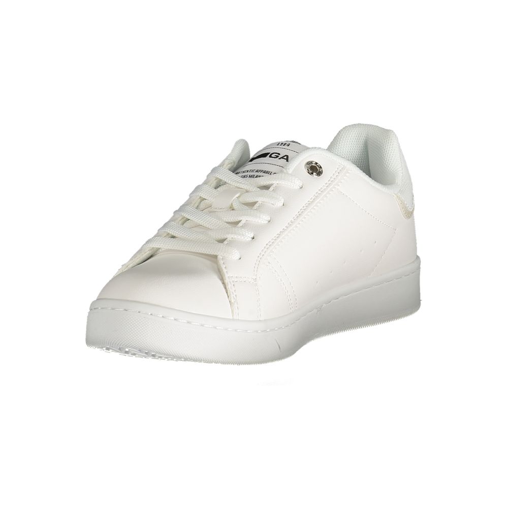 Gas White Polyester Women Sneaker with bold logo, edgy texture, and contrasting details, ideal for streetwear fashion.