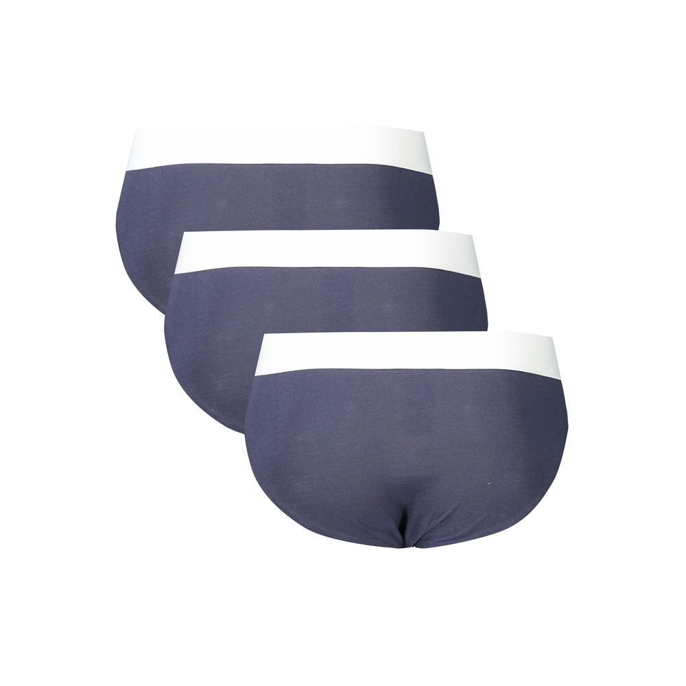 Tri-pack Bikkembergs Blue Cotton Underwear, elegant design with elastic waistband, featuring logo print.