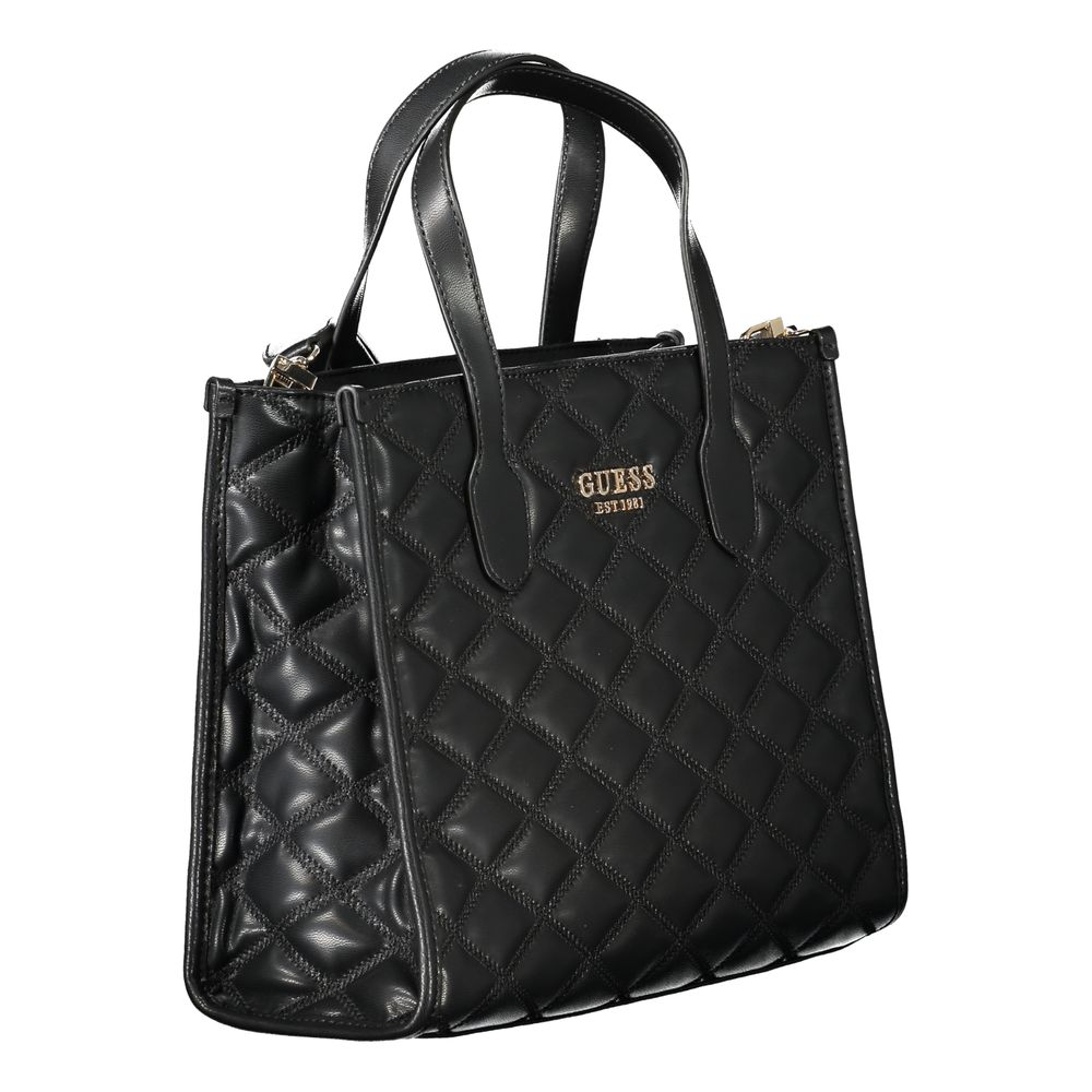 Guess Jeans Black Polyethylene Handbag with quilted design, Tamsin bag, two handles, adjustable strap, external pocket, logo detail