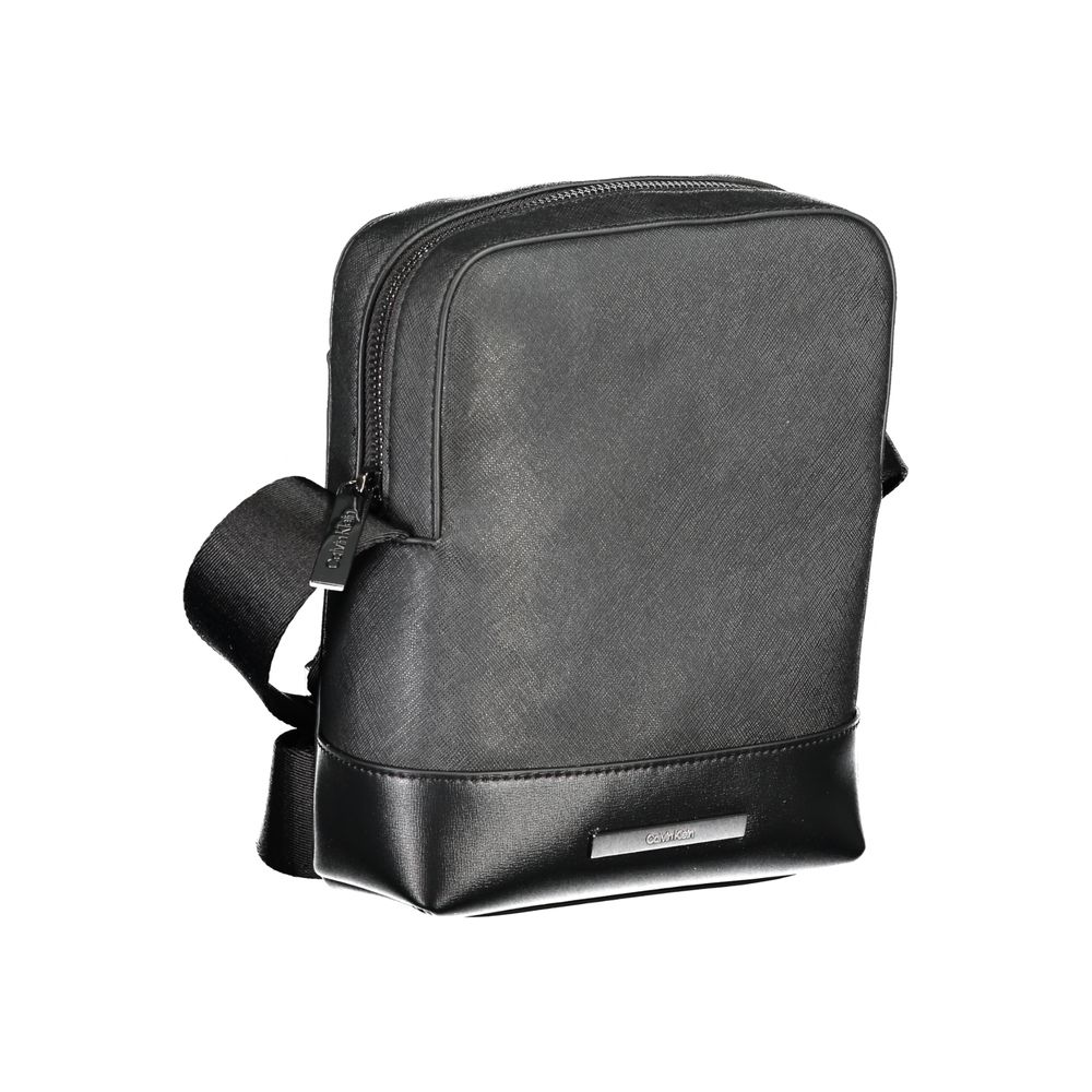 Calvin Klein Black Polyester Shoulder Bag with adjustable strap, external and internal pockets, zip closure, and 50% recycled polyester.