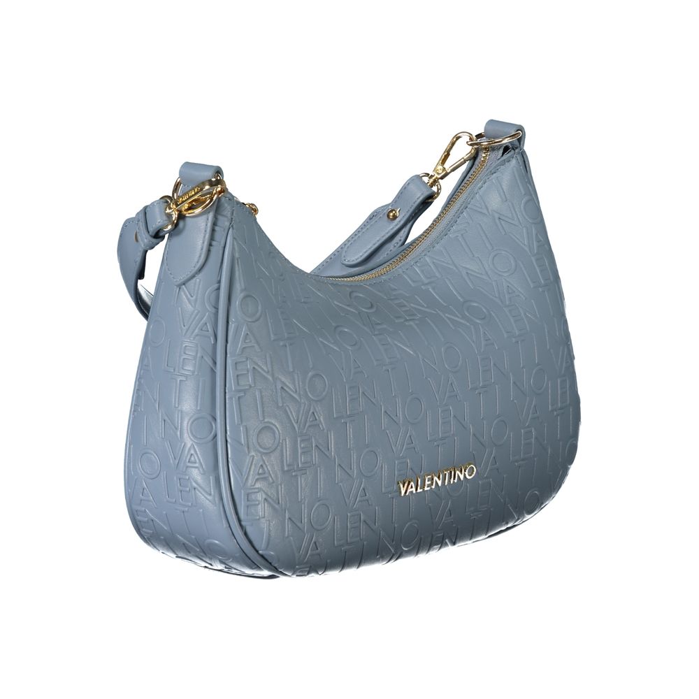 Mario Valentino Blue Polyethylene Handbag with removable shoulder handle and strap, featuring logo and zip closure.