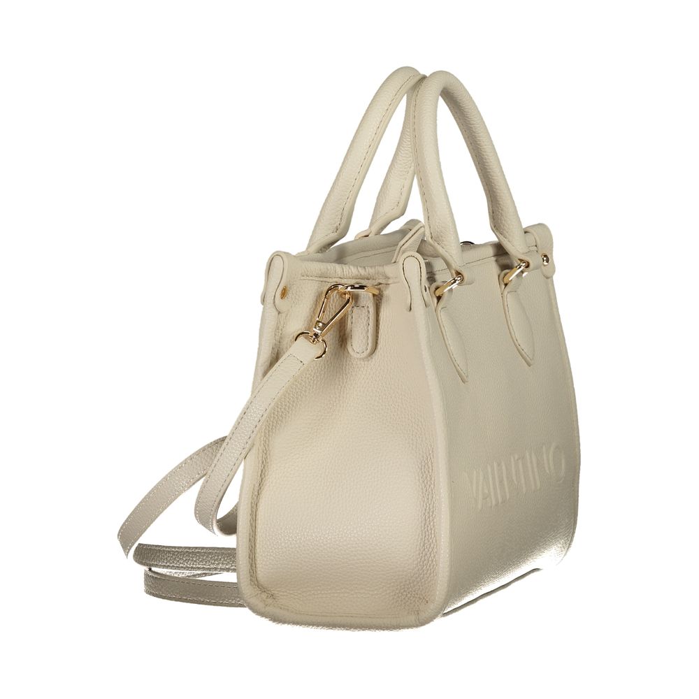 Mario Valentino Beige Polyethylene Handbag with adjustable strap, two handles, and protective feet. Features zip closure and logo.