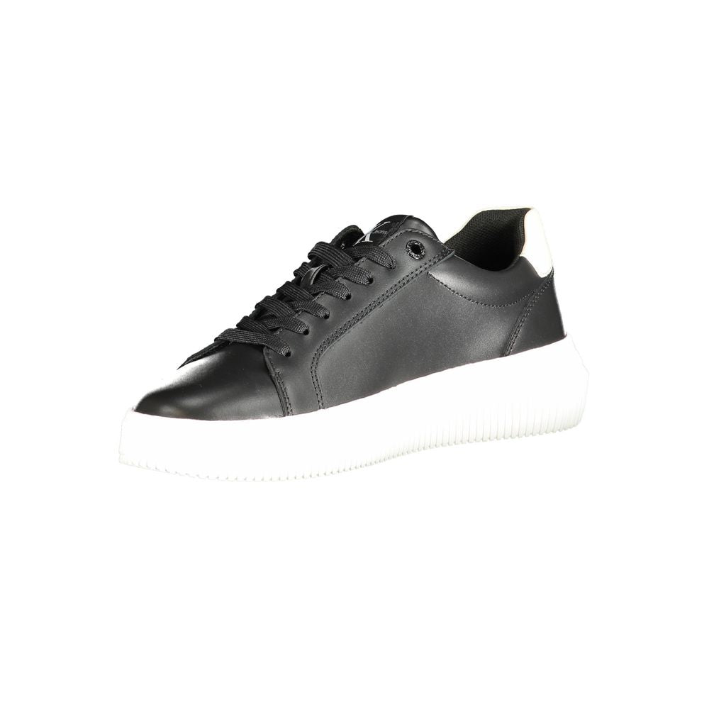 Calvin Klein Black Polyester Sneaker with laces, contrast details, and logo, featuring 50% recycled thermoplastic rubber sole