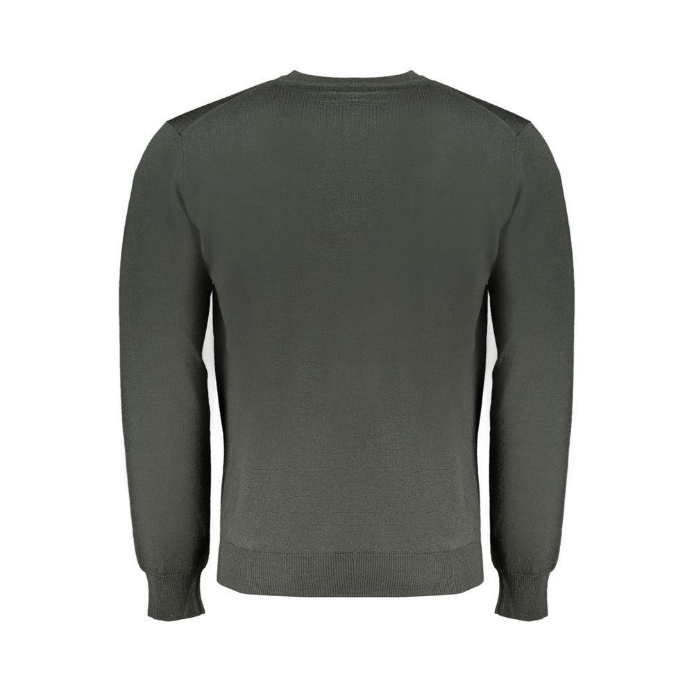 Harmont & Blaine Green Wool Sweater, long-sleeved, jersey crew neck, with embroidery and logo