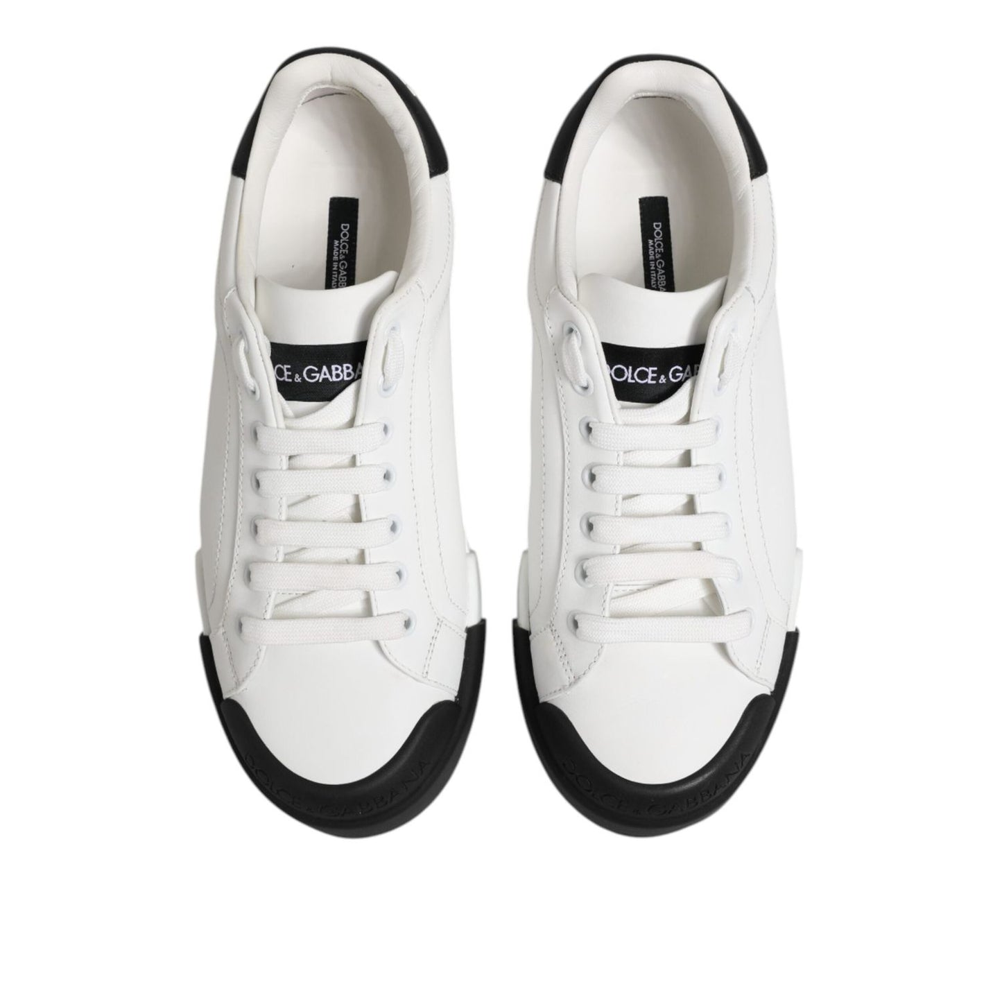Dolce & Gabbana White Black Logo Leather Lace Up Sneakers Shoes MV7462-40