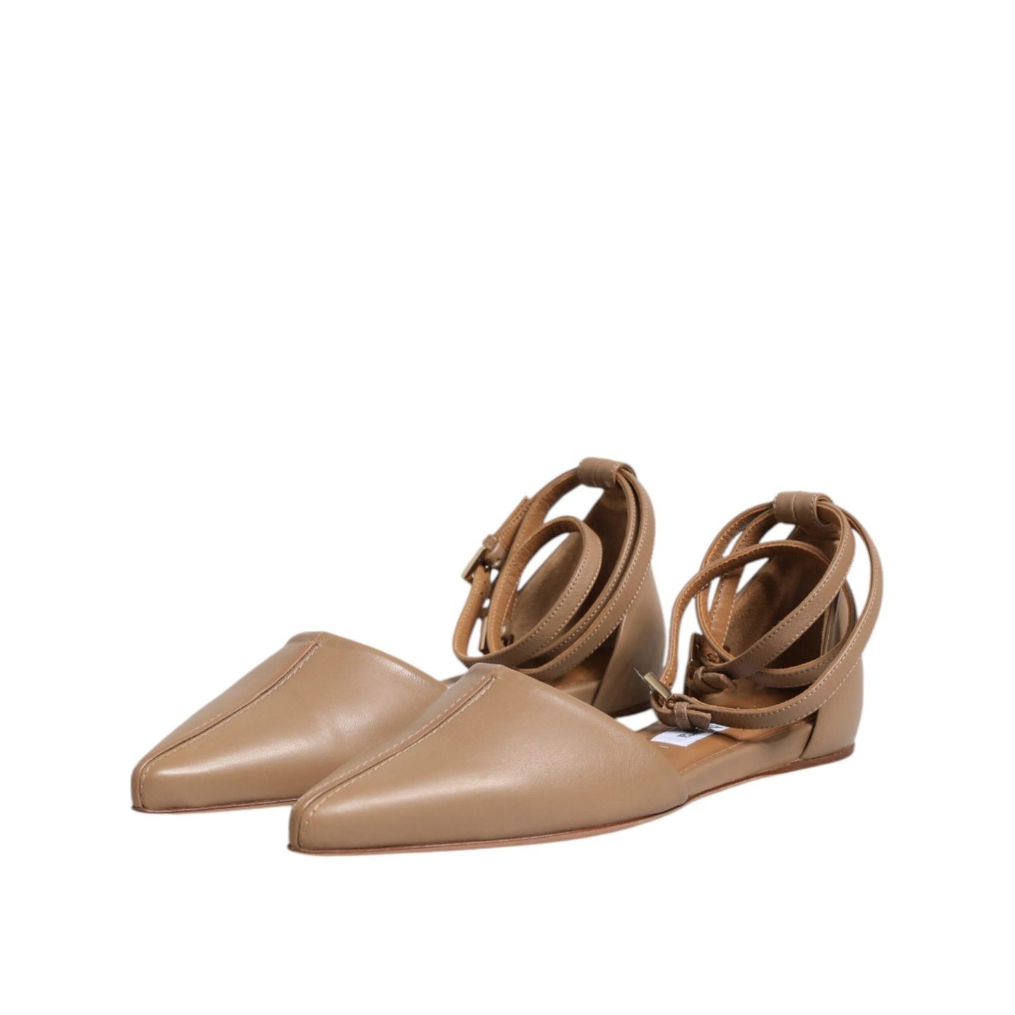 Max Mara Beige Leather Pointed Toe Sandals Ballet Flat Shoes LA12588-37