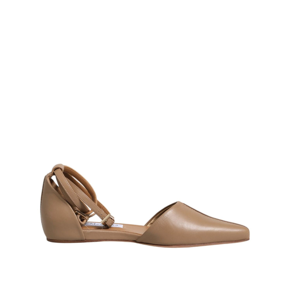 Max Mara Beige Leather Pointed Toe Sandals Ballet Flat Shoes LA12588-37