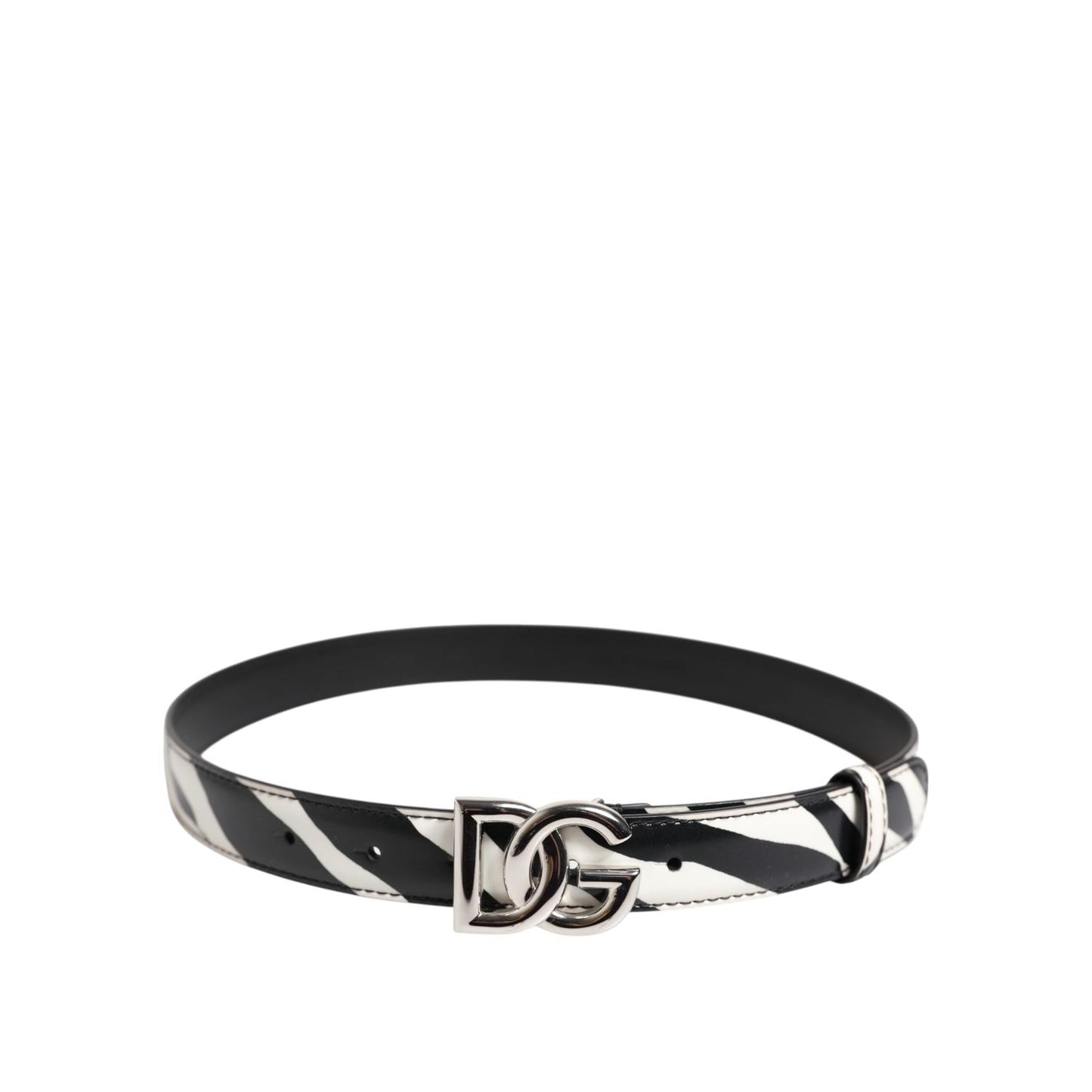 Dolce & Gabbana Black White Leather Silver Metal Buckle Belt WMB536-70