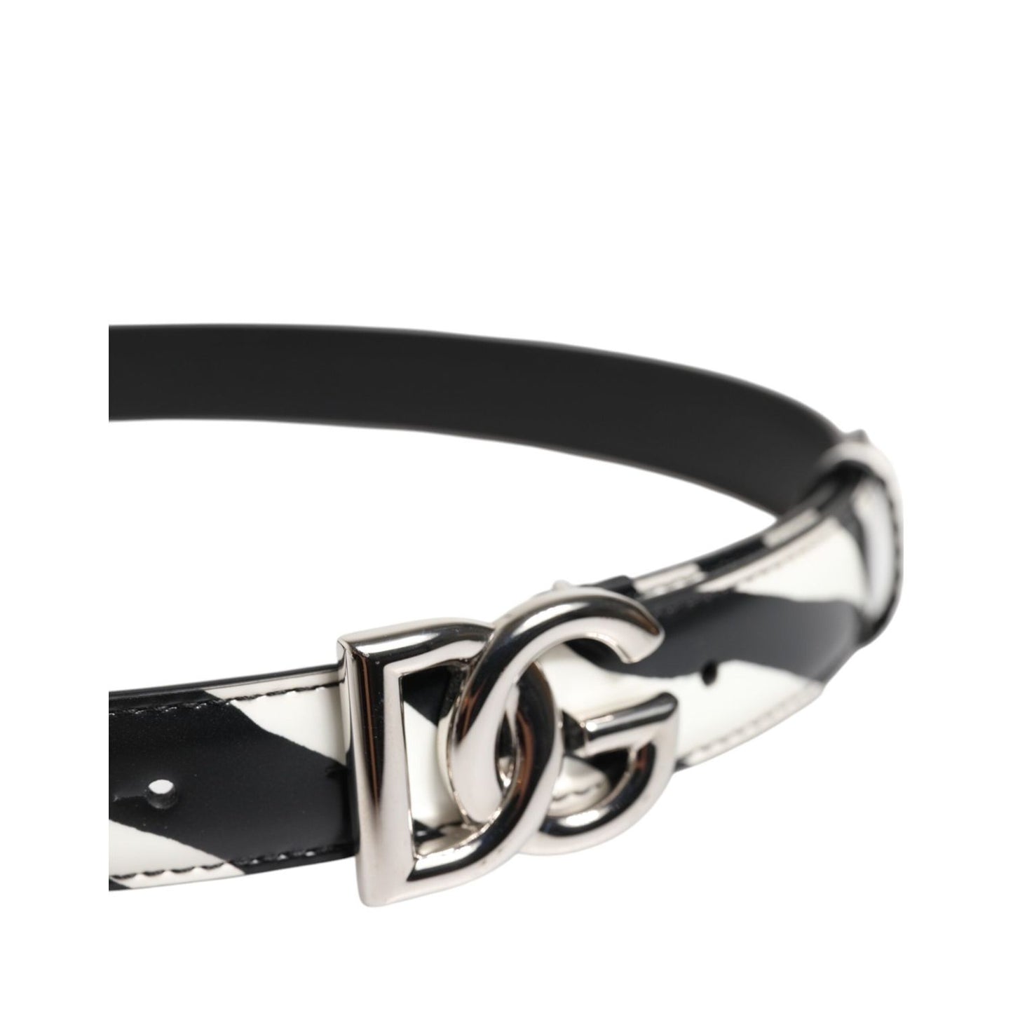 Dolce & Gabbana Black White Leather Silver Metal Buckle Belt WMB536-70