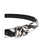 Dolce & Gabbana Black White Leather Silver Metal Buckle Belt WMB536-70
