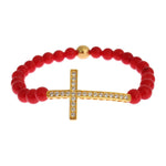Nialaya Red Coral Gold CZ Cross 925 Silver Bracelet SIG19013-4