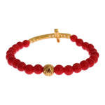 Nialaya Red Coral Gold CZ Cross 925 Silver Bracelet SIG19013-4