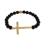 Nialaya Matte Onyx Stone Gold CZ Cross 925 Silver Bracelet SIG19014-3
