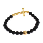 Nialaya Matte Onyx Stone Gold CZ Cross 925 Silver Bracelet SIG19014-3