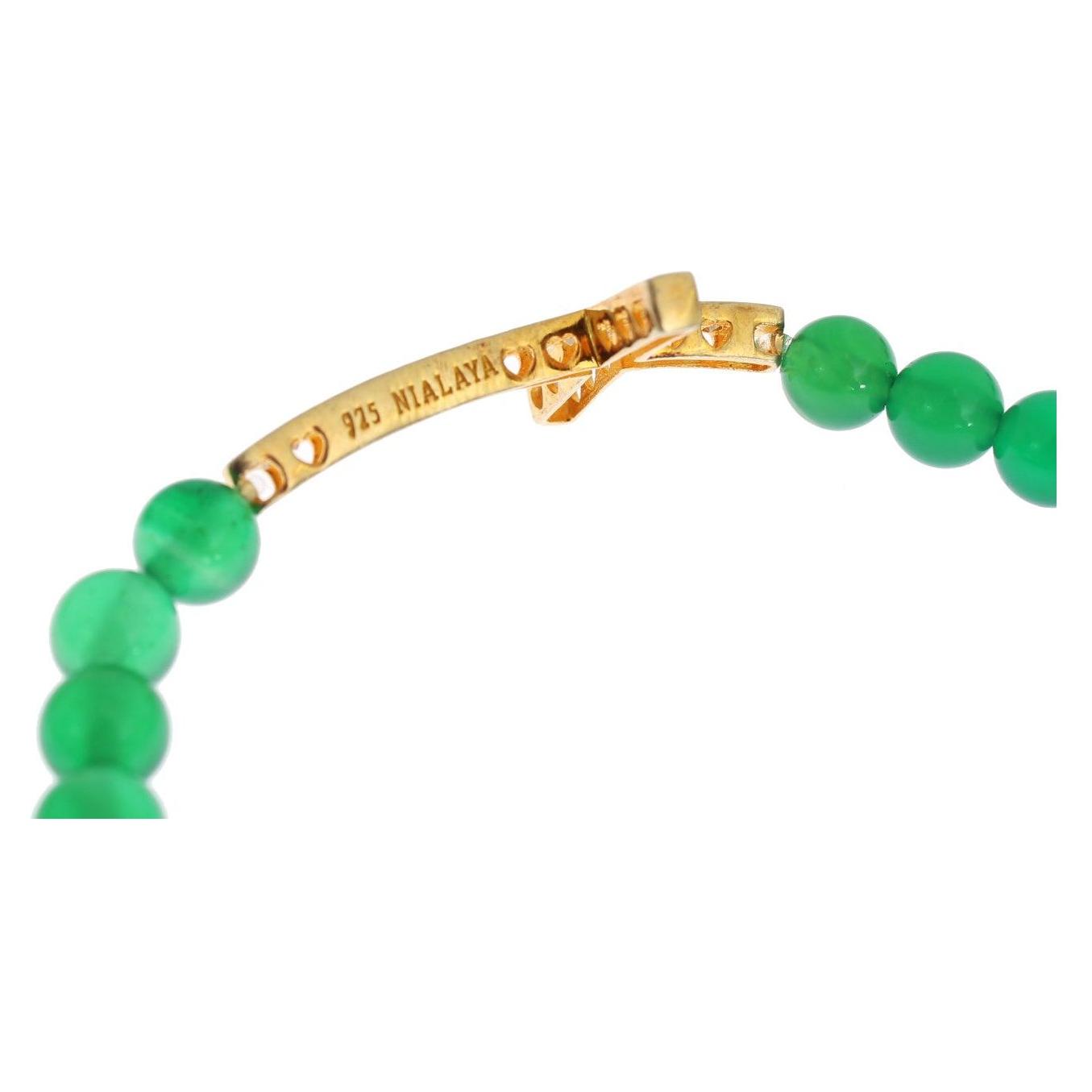 Nialaya Jade Stone Gold CZ Cross 925 Silver Bracelet SIG19015-3