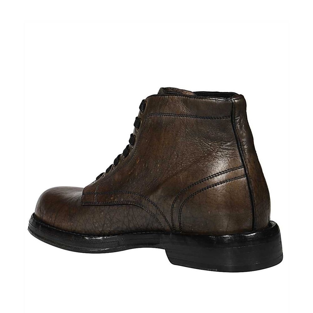 Dolce & Gabbana Brown Leather Lace-Up Boots