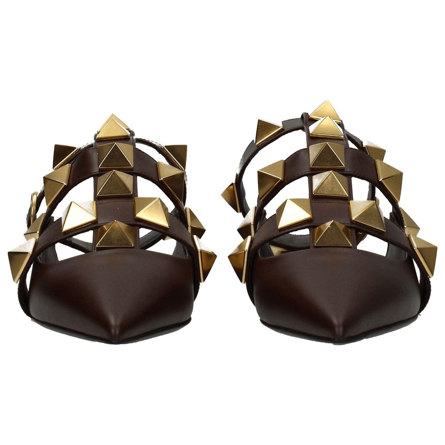 Valentino Garavani Brown Leather Flat Sandals VA-8547150561545-EU36/US6